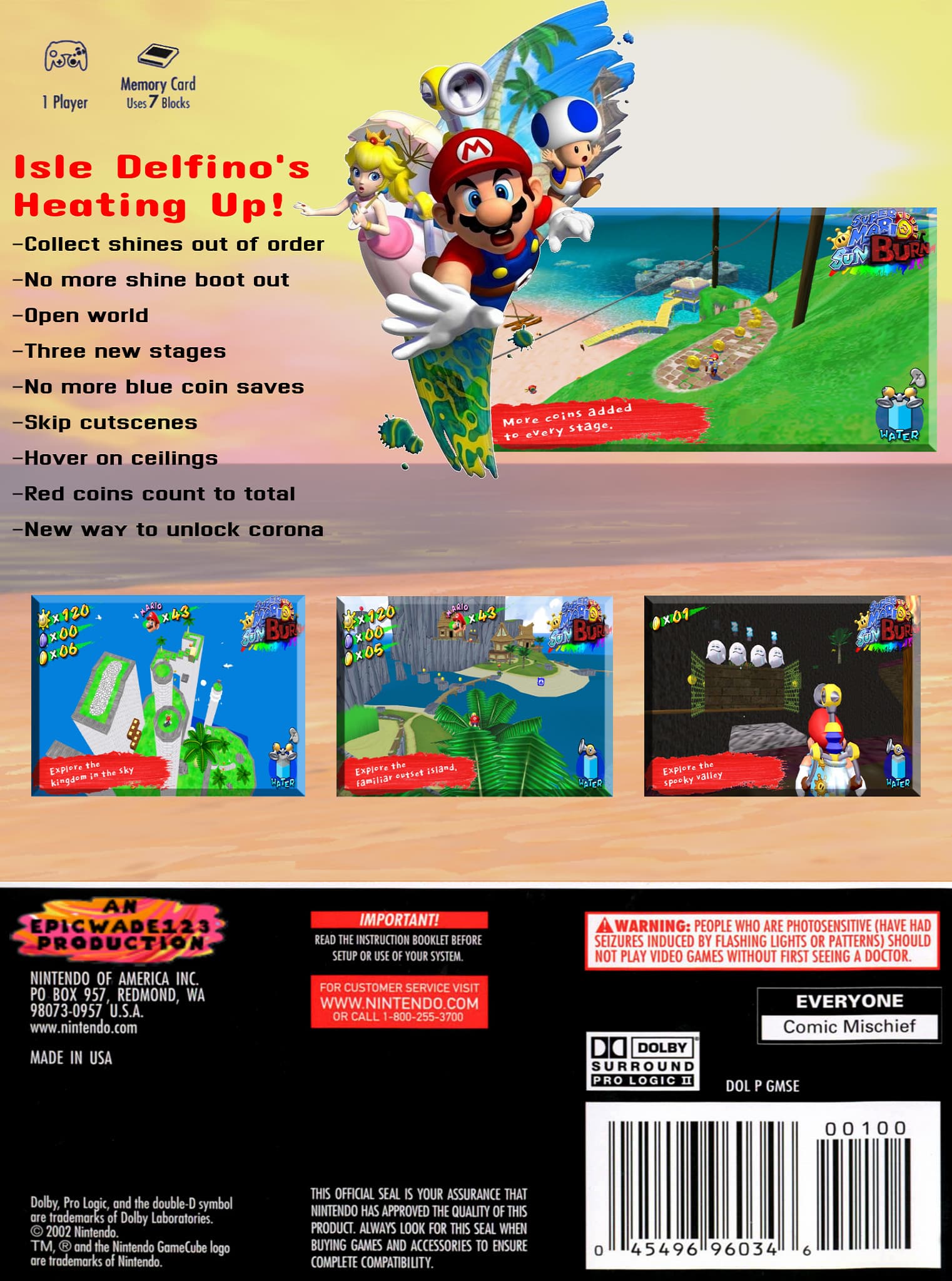Back cover artwork for Super Mario Sunburn