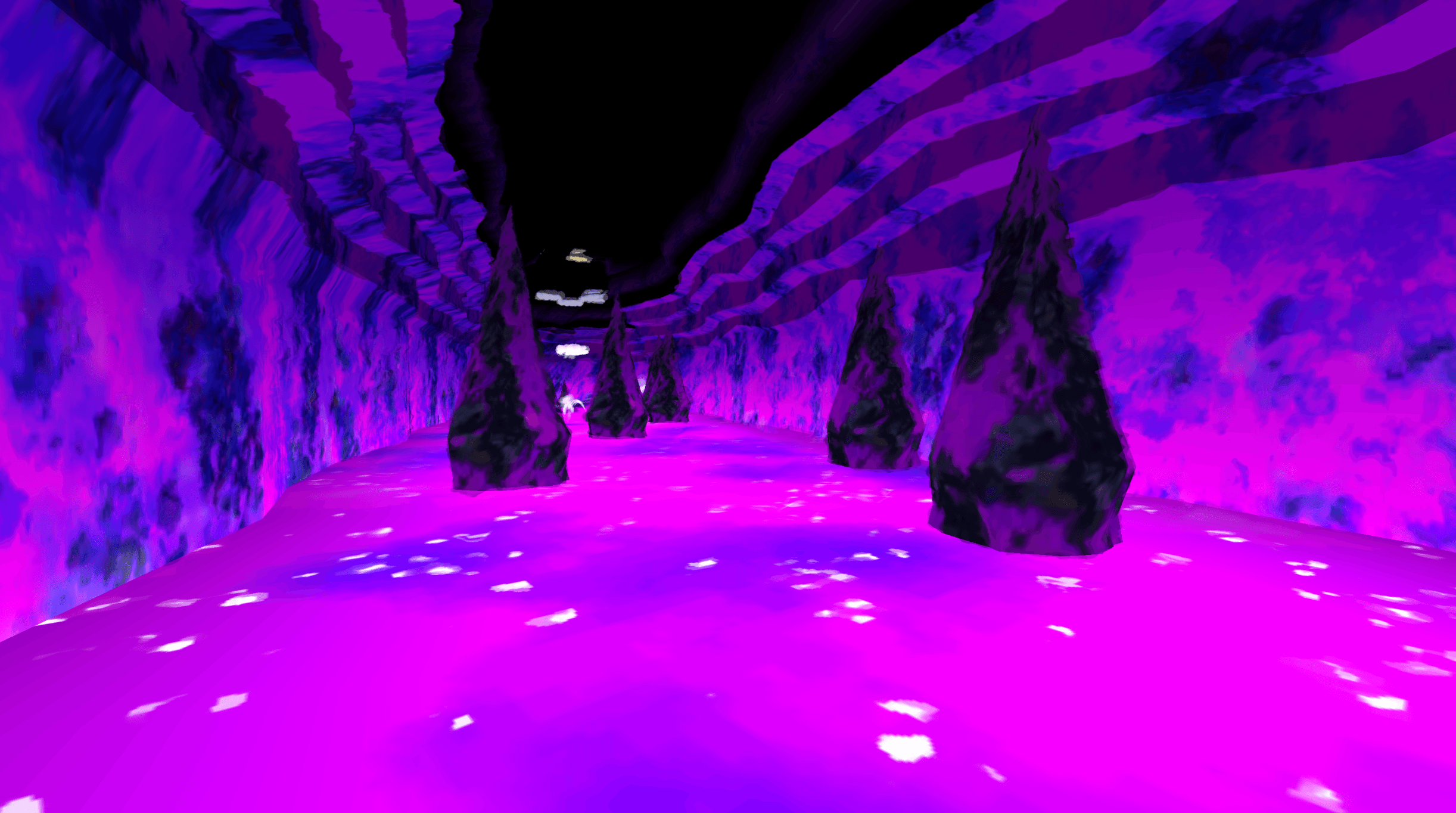 A cavern illuminated by vivid purple water