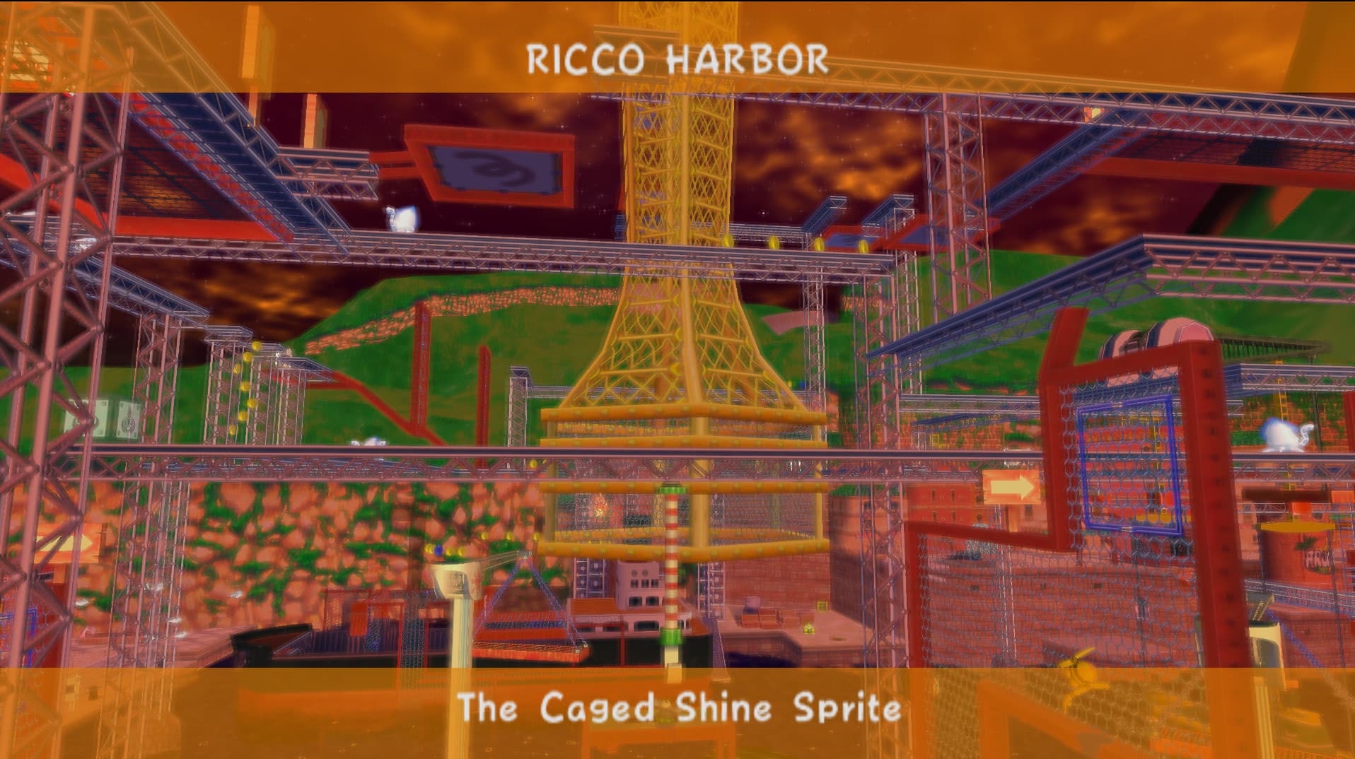 Ricco Harbor's scaffolding beneath a sunset sky