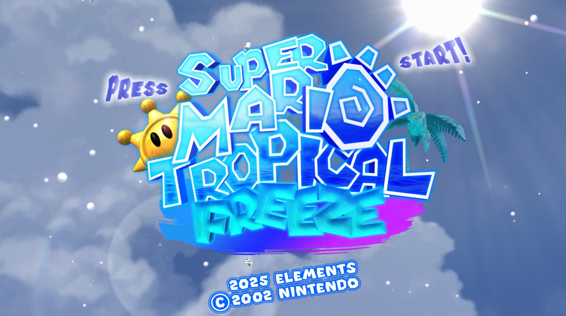 The icy Super Mario Tropical Freeze title screen