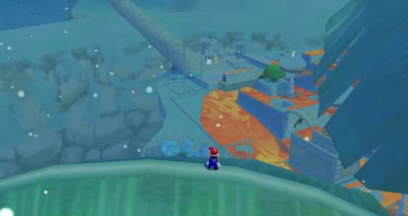 Mario overlooking a frozen Ricco Harbor
